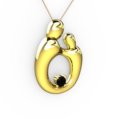 Aile Kolye - Siyah zirkon 18 ayar altın kolye (40 cm rose altın rolo zincir) #15pyo9a