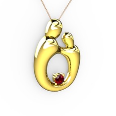 Aile Kolye - Garnet 14 ayar altın kolye (40 cm rose altın rolo zincir) #z0r9af