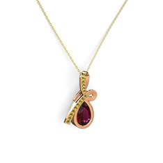 Peridot ve rodolit garnet 14 ayar rose altın kolye (40 cm gümüş rolo zincir)