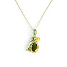 Büyük Ria Kolye - Yeşil kuvars ve peridot 14 ayar altın kolye (40 cm gümüş rolo zincir) #1a5ilya