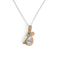 Büyük Ria Kolye - Kök zümrüt ve swarovski 14 ayar rose altın kolye (40 cm beyaz altın rolo zincir) #1a9yo2o