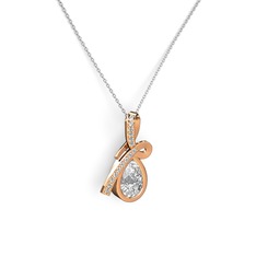 Büyük Ria Kolye - Swarovski ve beyaz zirkon 18 ayar rose altın kolye (40 cm beyaz altın rolo zincir) #1bl03o9