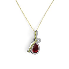 Peridot ve garnet 8 ayar beyaz altın kolye (40 cm altın rolo zincir)