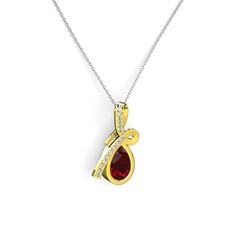 Büyük Ria Kolye - Swarovski ve garnet 925 ayar altın kaplama gümüş kolye (40 cm gümüş rolo zincir) #1p1u4wc