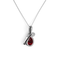 Büyük Ria Kolye - Siyah zirkon ve garnet 14 ayar beyaz altın kolye (40 cm beyaz altın rolo zincir) #1xnvlyv