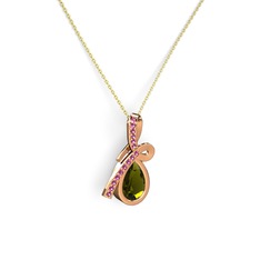 Büyük Ria Kolye - Rodolit garnet ve peridot 18 ayar rose altın kolye (40 cm altın rolo zincir) #dgqsrd