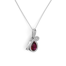 Büyük Ria Kolye - Swarovski ve rodolit garnet 8 ayar beyaz altın kolye (40 cm beyaz altın rolo zincir) #kgmhyn