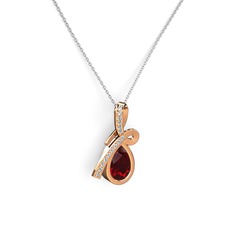 Pırlanta ve garnet 14 ayar rose altın kolye (0.225 karat, 40 cm beyaz altın rolo zincir)