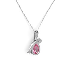 Büyük Ria Kolye - Swarovski ve pembe kuvars 14 ayar beyaz altın kolye (40 cm gümüş rolo zincir) #qinamw