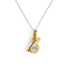 Büyük Ria Kolye - Garnet ve beyaz zirkon 8 ayar altın kolye (40 cm beyaz altın rolo zincir) #qkasow