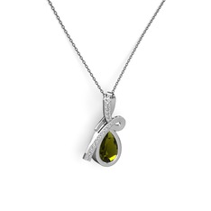 Büyük Ria Kolye - Swarovski ve peridot 8 ayar beyaz altın kolye (40 cm gümüş rolo zincir) #wxfqv