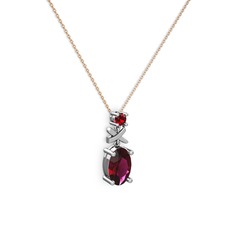 Rodolit garnet ve garnet 14 ayar beyaz altın kolye (40 cm rose altın rolo zincir)