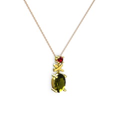 Peridot ve garnet 14 ayar altın kolye (40 cm gümüş rolo zincir)