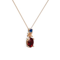 Oval Taşlı X kolye - Garnet ve lab safir 8 ayar rose altın kolye (40 cm rose altın rolo zincir) #12rya38