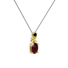 Garnet ve siyah zirkon 8 ayar altın kolye (40 cm gümüş rolo zincir)