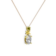 Swarovski ve peridot 14 ayar altın kolye (40 cm gümüş rolo zincir)