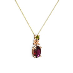 Oval Taşlı X kolye - Rodolit garnet ve peridot 14 ayar rose altın kolye (40 cm altın rolo zincir) #1uny4it