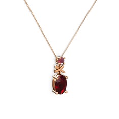 Oval Taşlı X kolye - Garnet ve kök yakut 14 ayar rose altın kolye (40 cm rose altın rolo zincir) #1v6f9q9
