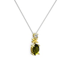 Peridot ve swarovski 14 ayar altın kolye (40 cm beyaz altın rolo zincir)