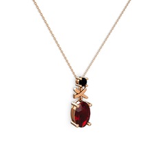 Garnet ve siyah zirkon 14 ayar rose altın kolye (40 cm gümüş rolo zincir)