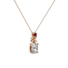 Swarovski ve garnet 925 ayar rose altın kaplama gümüş kolye (40 cm rose altın rolo zincir)