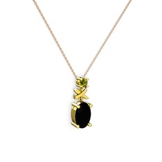 Oval Taşlı X kolye - Siyah zirkon ve peridot 18 ayar altın kolye (40 cm rose altın rolo zincir) #mulwrn