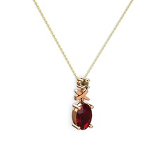 Oval Taşlı X kolye - Garnet ve dumanlı kuvars 14 ayar rose altın kolye (40 cm altın rolo zincir) #wllzr3