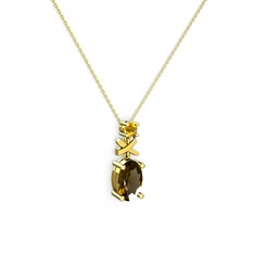 Oval Taşlı X kolye - Dumanlı kuvars ve sitrin 18 ayar altın kolye (40 cm altın rolo zincir) #wtofgn
