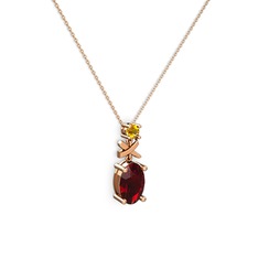 Oval Taşlı X kolye - Garnet ve sitrin 8 ayar rose altın kolye (40 cm rose altın rolo zincir) #zx3rhz