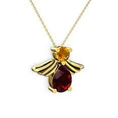 Garnet ve sitrin 925 ayar altın kaplama gümüş kolye (40 cm altın rolo zincir)