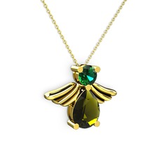 Fabriel Melek Kolye - Peridot ve yeşil kuvars 18 ayar altın kolye (40 cm gümüş rolo zincir) #1l87uyx