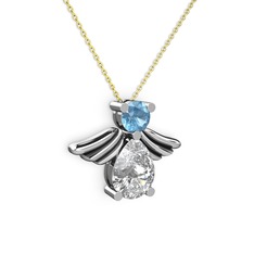 Swarovski ve akuamarin 925 ayar gümüş kolye (40 cm gümüş rolo zincir)