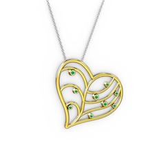 Herz Kalp Kolye - Kök zümrüt 8 ayar altın kolye (40 cm beyaz altın rolo zincir) #10buifp