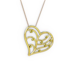 Herz Kalp Kolye - Peridot 18 ayar altın kolye (40 cm rose altın rolo zincir) #17zfsac