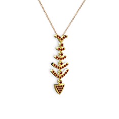 Taşlı Kılçık Kolye - Garnet 8 ayar altın kolye (40 cm rose altın rolo zincir) #1357fgr