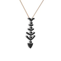 Taşlı Kılçık Kolye - Siyah zirkon 925 ayar siyah rodyum kaplama gümüş kolye (40 cm rose altın rolo zincir) #166qzfl