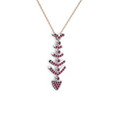 Taşlı Kılçık Kolye - Rodolit garnet 18 ayar beyaz altın kolye (40 cm rose altın rolo zincir) #1phpz3c