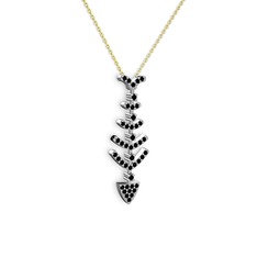 Taşlı Kılçık Kolye - Siyah zirkon 18 ayar beyaz altın kolye (40 cm altın rolo zincir) #av2owz