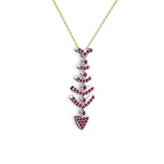 Taşlı Kılçık Kolye - Rodolit garnet 18 ayar beyaz altın kolye (40 cm altın rolo zincir) #h084c6