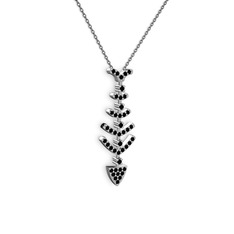 Taşlı Kılçık Kolye - Siyah zirkon 8 ayar beyaz altın kolye (40 cm gümüş rolo zincir) #h1x8nm