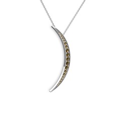 Ay Kolye - Dumanlı kuvars 14 ayar beyaz altın kolye (40 cm gümüş rolo zincir) #13pwzld