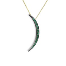 Ay Kolye - Yeşil kuvars 925 ayar siyah rodyum kaplama gümüş kolye (40 cm altın rolo zincir) #64lnqt