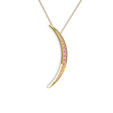 Ay Kolye - Pembe kuvars 18 ayar altın kolye (40 cm gümüş rolo zincir) #9hqm67