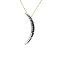 Ay Kolye - Siyah zirkon 14 ayar beyaz altın kolye (40 cm gümüş rolo zincir) #rm31s8