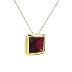 Tenda Kare Kolye - Rodolit garnet 18 ayar altın kolye (40 cm rose altın rolo zincir) #1ltclsw