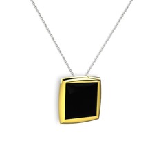 Tenda Kare Kolye - Siyah zirkon 14 ayar altın kolye (40 cm gümüş rolo zincir) #1vk6iv7