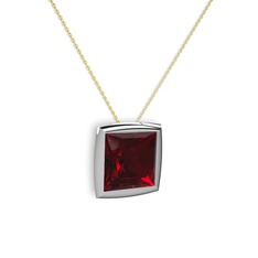 Garnet 18 ayar beyaz altın kolye (40 cm altın rolo zincir)