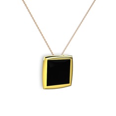 Tenda Kare Kolye - Siyah zirkon 8 ayar altın kolye (40 cm rose altın rolo zincir) #6iudo