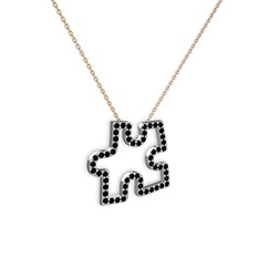Puzzle Parça Kolye - Siyah zirkon 14 ayar beyaz altın kolye (40 cm gümüş rolo zincir) #12t7rd2