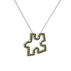 Puzzle Parça Kolye - Yeşil kuvars 8 ayar rose altın kolye (40 cm beyaz altın rolo zincir) #15737gm